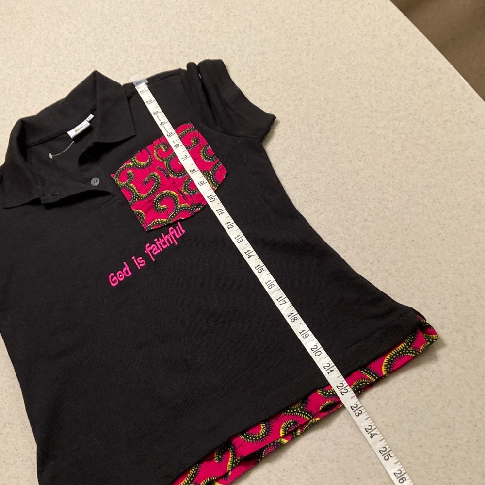 Lacoste NWOT Custom Polo Youth Size XL Black Pink  "God is faithful" - Picture 5 of 11
